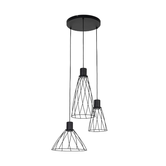 Lampadario per cucina nero tre elementi diffusori a gabbia
